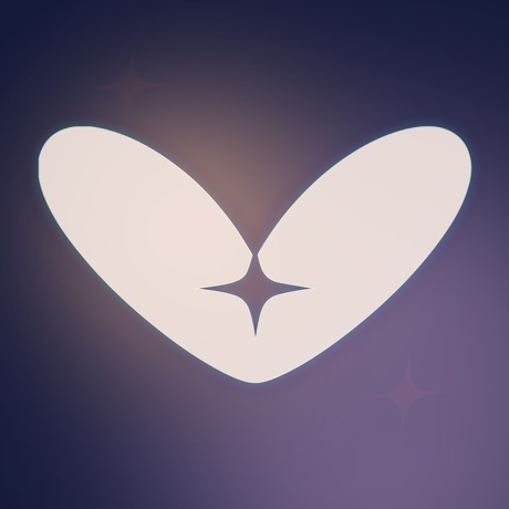 The Velarium app icon: a wide cream heart made of two soft halves with a four-pointed star glowing in the cleft between them, on a deep violet and navy gradient.